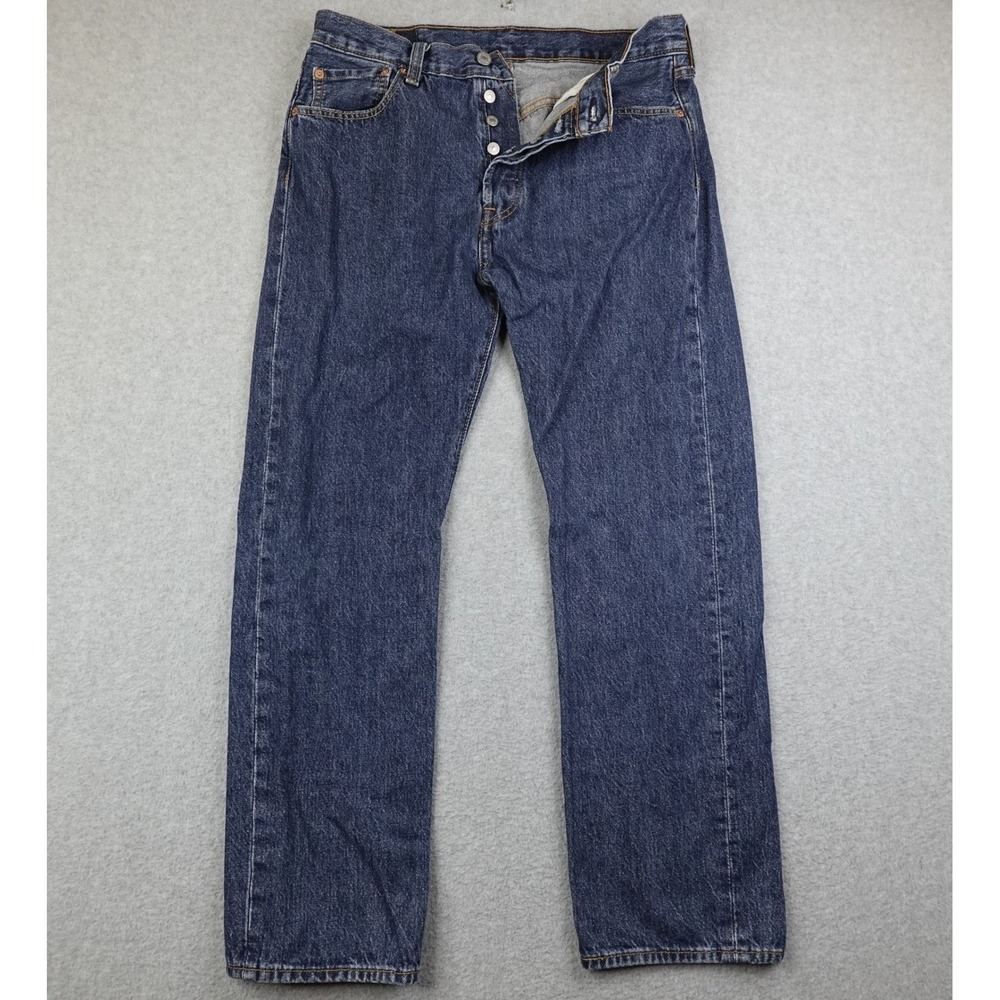 Levi Strauss 501 Jeans Mens 33x30 Blue Dark Wash Button Fly Straight Leg Denim